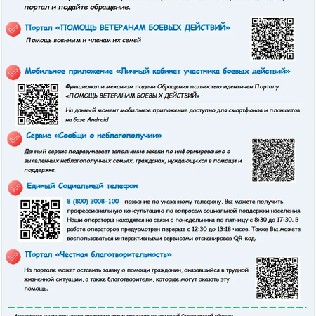 Информационный лист с актуальным перечнем порталов и сервисов о предоставлении помощи гражданам, попавшим в трудные жизненные ситуации.